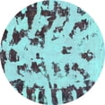 thumbnail image 1 of Ahgly Company Machine Washable Indoor Round Abstract Turquoise Blue Modern Area Rugs, 7' Round, 1 of 4