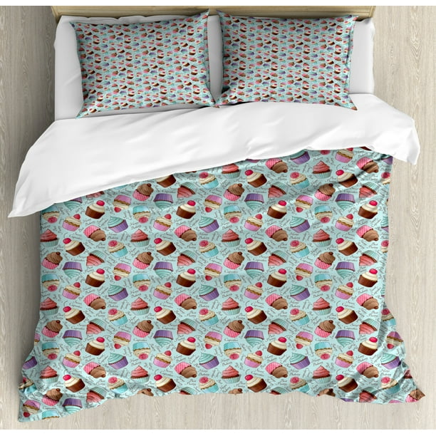 Cupcake Duvet Cover Set Queen Size, Home Bakery Theme