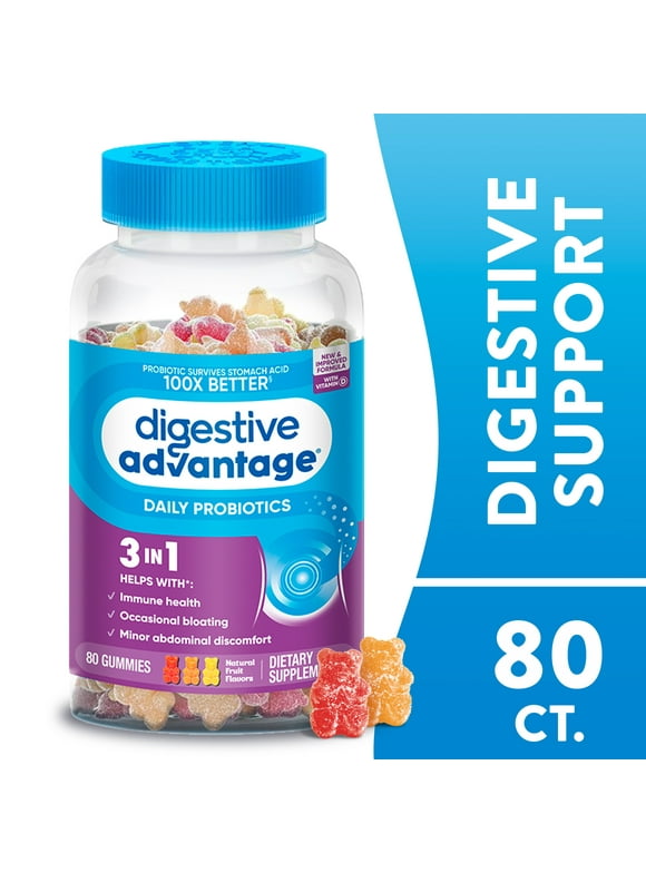 Digestive Advantage Daily Probiotics For Women And Men, Gut Health, Natural Fruit Flavors, 80 Gummies