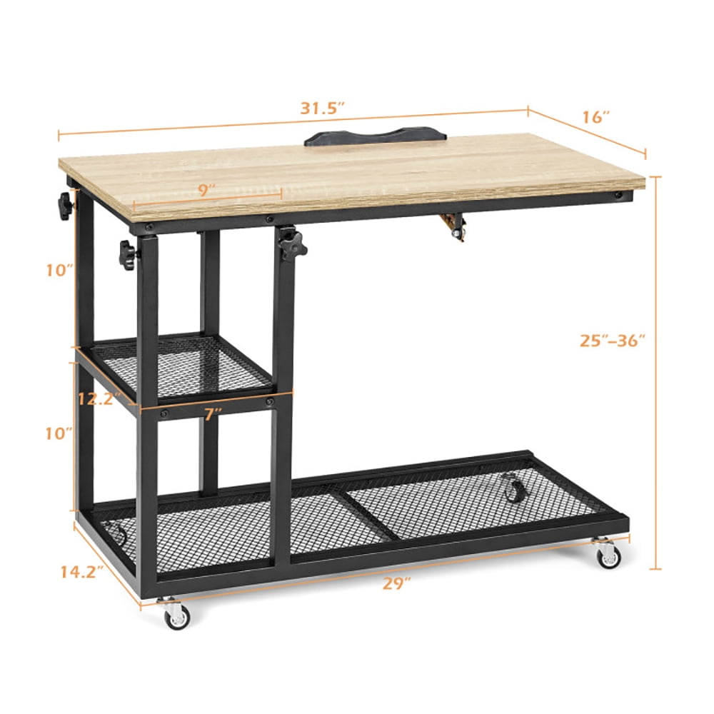 Finihen End Side Table, Adjustable C-Shaped Bedside Table with Wheels, Sofa Side Table, Bed Side Table, for Living Room, Bedroom, Natural Finihen End Side Table, Adjustable C-Shaped Bedside Table with Wheels, Sofa Side Table, Bed Side Table, for Living Room, Bedroom, Natural
