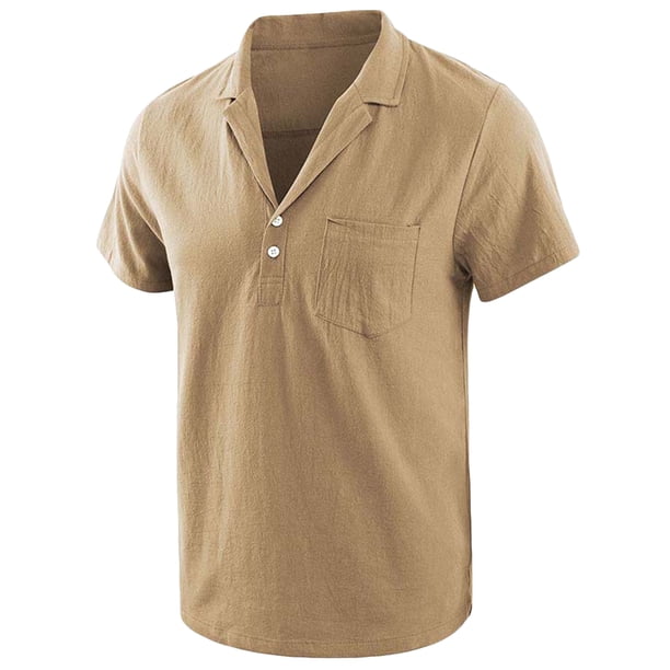 Camisetas Elvqul para Hombre Cao Manga Corta Algodón Casual Estampa Solapa Abotonada