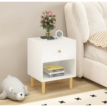 23.22''H Wooden Nightstand with One Drawer One Shelf for Kids, Adults, White