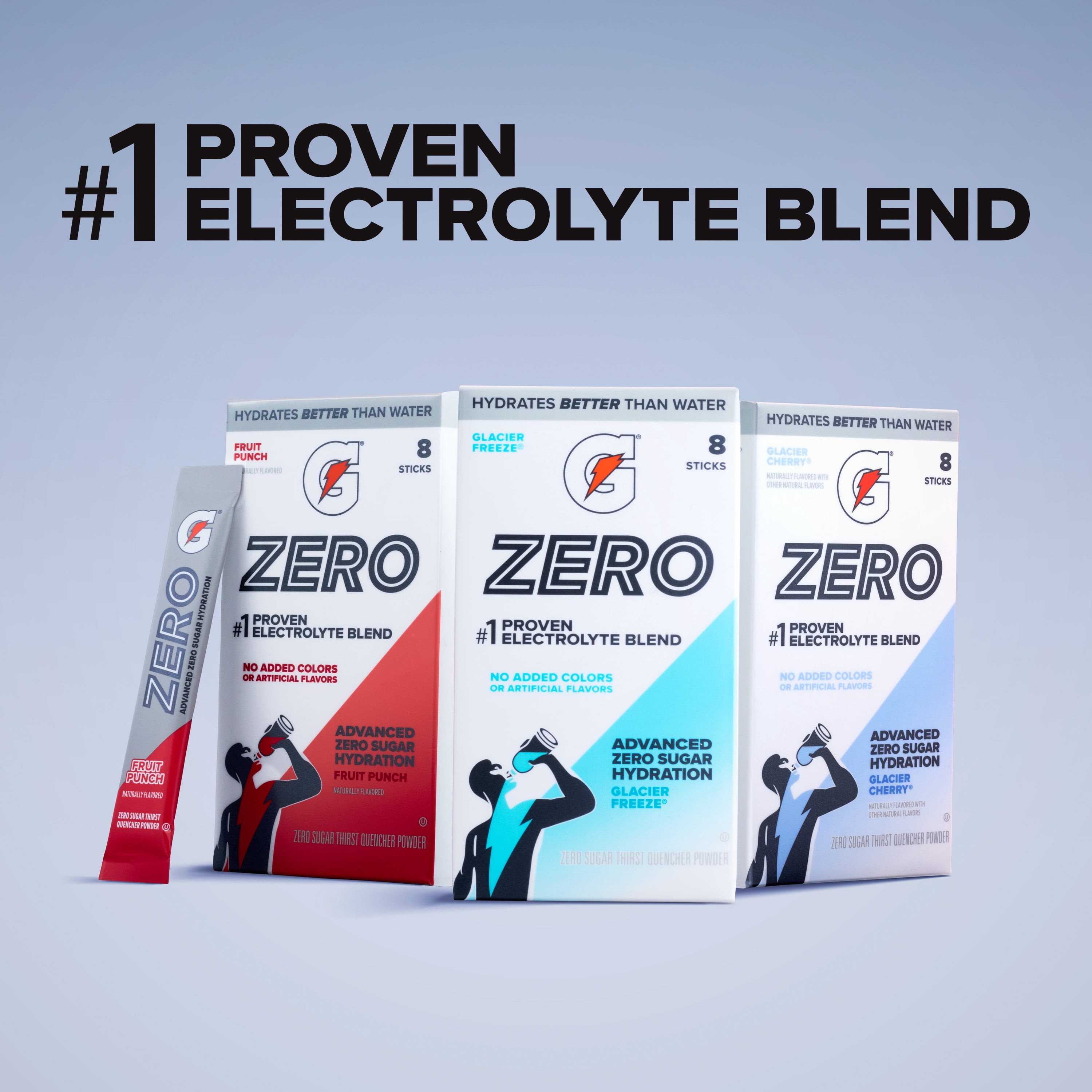 Gatorade Zero Sugar Strawberry Ice, Glacier Cherry and Glacier Freeze, On the Go Packs, Electrolyte Powder Drink Mix, 0.12 oz, 24 Sticks