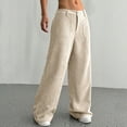 thumbnail image 4 of WTOBBY Women's Corduroy Pants Casual High Waist Elastic Waist Straight Leg Loose Comfy Trousers with Pockets Winter,Beige L, 4 of 7