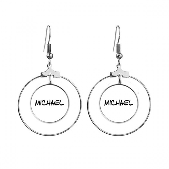 Boucles d'Oreilles MICHAEL Nom Anglais Spécial Écriture à la Main Cercle Pendant Bijou