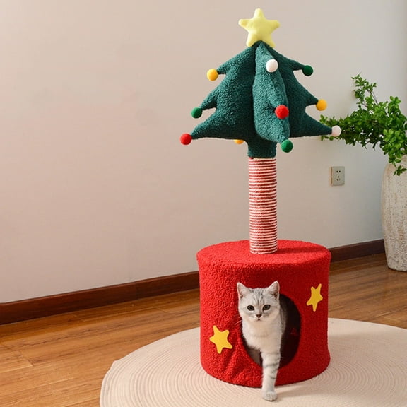 Christmas Cat House with Scratching Post, 33" Christmas Cat Tree, Small Condo for Indoor Kitten