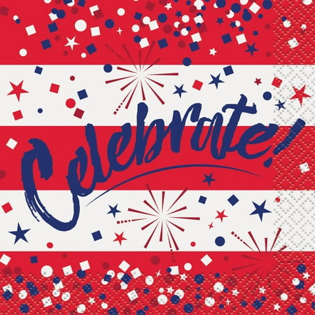 Celebrate Patriotic 4th of July Paper Beverage Napkins, 5 in, (Best Day Ever Paper Napkins)