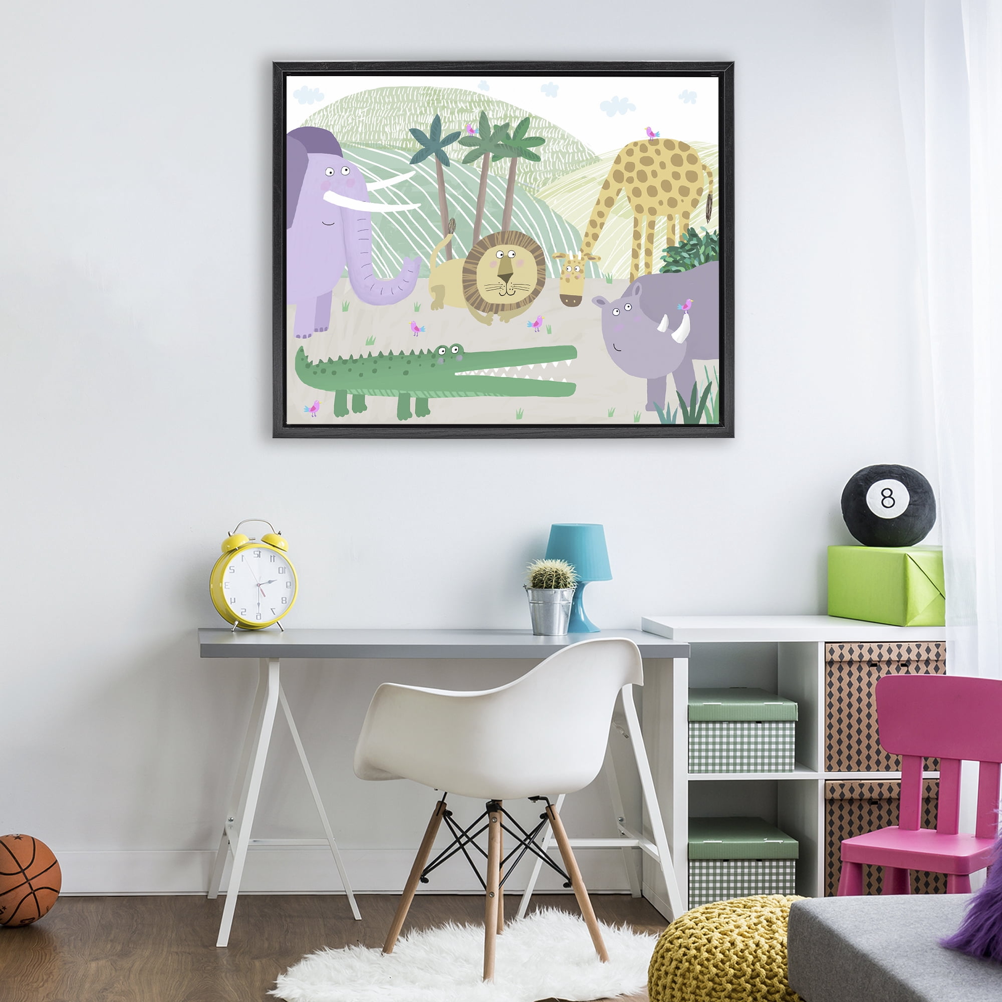 Stupell Industries Jungle Savannah Animals Black Framed Floater Canvas Wall Art, design by Carla Daly