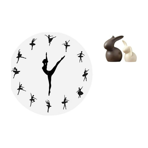 Reloj de pared,Reloj de pared con bailarina,reloj decorativo colgante.,Relojes de pared silenciosos Reloj decorativo de tiempo silencioso,Estatua de cerámica,Juego de estatuas de cerámica