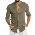 thumbnail image 3 of Mens Casual Long Sleeve Linen Shirts Buttons Down Solid Plain Roll-Up Sleeve Summer Beach Shirts (Size S-5XL), 3 of 5
