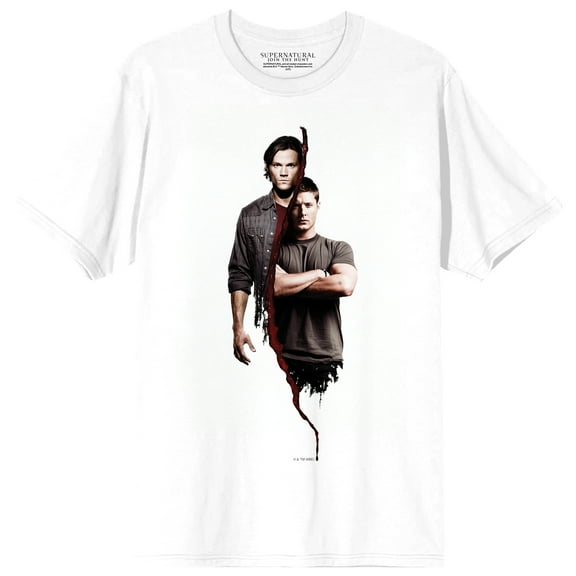 Supernatural Sam & Dean Blood Line on White Short Sleeve Adult T-Shirt-3XL