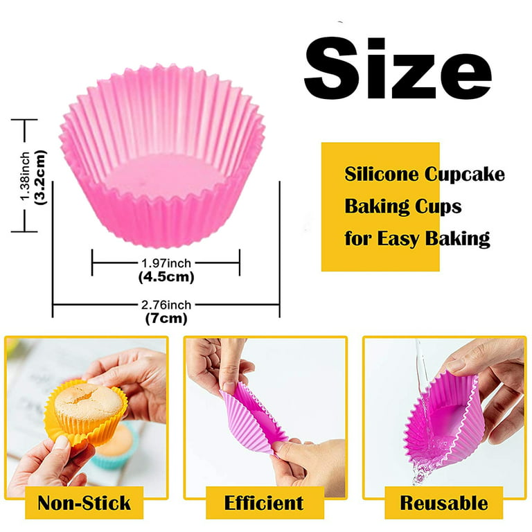 12pcs/set Reusable Silicone Cupcake Liners, 2.75 Inches (7 Cm) Non-stick Baking  Cups And Cupcake Molds In 6 Random Multicolors, Ideal For Party Wedding  Birthday Halloween Thanksgiving Christmas Baking