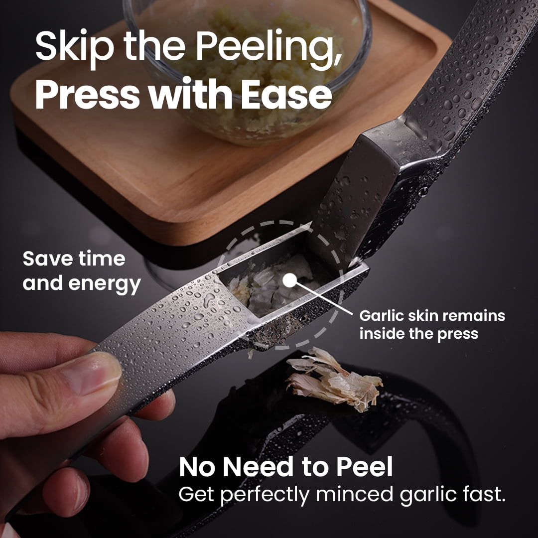Gourmet Easy -No Peeling Required Stainless Steel Garlic Press with Detachable Handle for Coarse Mincing - Premium Garlic Mincer Tool, Rust-Proof, Easy to Clean, Dishwasher Safe Garlic Crusher