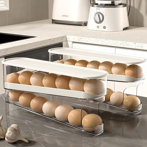 Auto Rolling Fridge Egg Organizer, Space Saving Eggs Dispenser for Refrigerator , Home Egg Holder, 1 pack