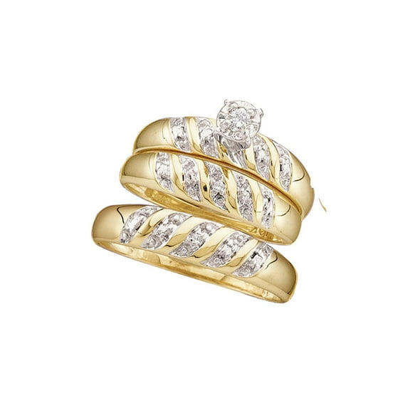 FB Jewels 10kt Yellow Gold His Hers Round Diamond Solitaire Matching Bridal Wedding Ring Band Set 1/20 Cttw