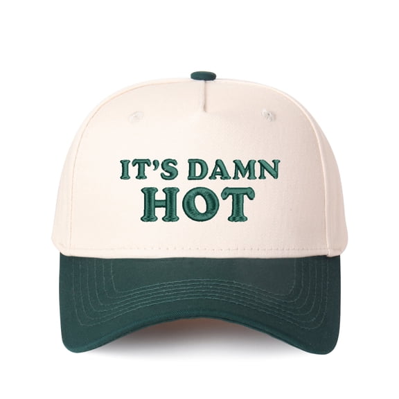 IT'S DAMN HOT Letter Embroidered Color Block Trucker Hat Unisex Adjustable Cotton Breathable Fashion Cap for Travel Daily Wear