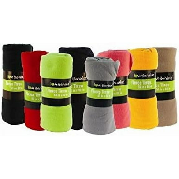 Imperial Home 50” x 60” Soft Fleece Throw Blanket for Home & Travel, Assorted 24-Pack