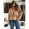 thumbnail image 6 of Women Crop Double Breasted Pea Coat Work Office Cropped Jacket with Pockets Khaki S, 6 of 9