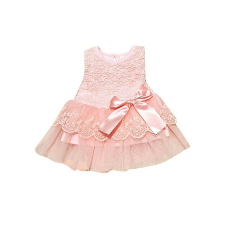 Summer Infant Newborn Baby Girl Cotton Sleeveless Bow Lace Princess Dress