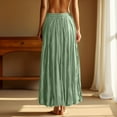 thumbnail image 4 of WTOBBY Women's Casual Pleated Solid Color Maxi Skirt A-Line Floor Length Skirt High Waist Flowy Swishy Long Skirt with Elastic Waist for Bohemian Style,Green S, 4 of 5