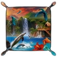 thumbnail image 2 of Women Girls Leather Square Dish Trinket Plate Jewelry Tray for Mothers Day Birthday Gift, Parrots Dolphins and Waterfall, 2 of 6