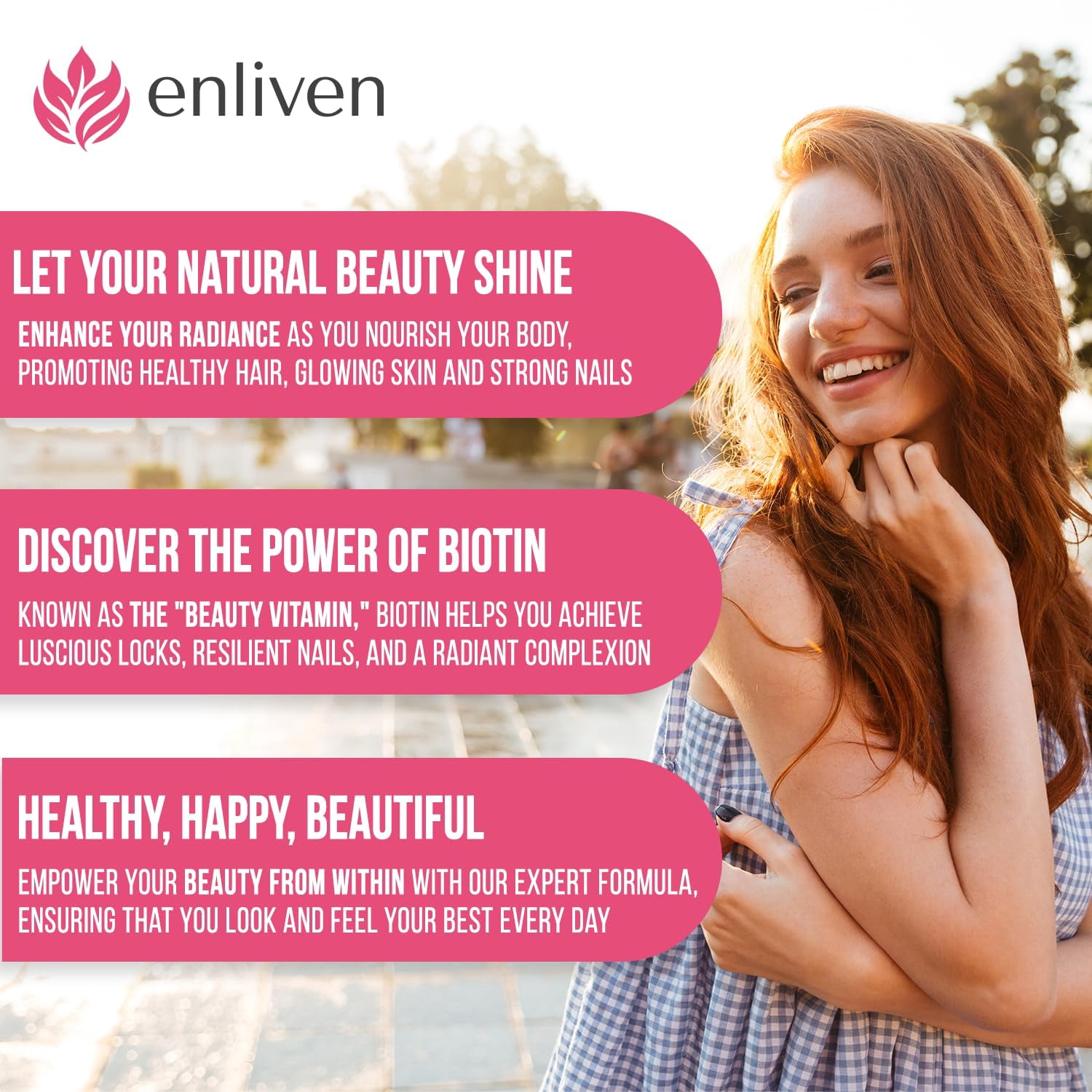 Enliven Biotin Hair Skin and Nail Supplements | Biotin Gummies Vitamins | Berry Flavor (60 Gummies)
