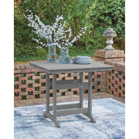 Signature Design by Ashley Ross Cove Outdoor Counter Height Dining Table, Dark Gray, Square Patio Table with Umbrella Hole and HDPE Slatted Top