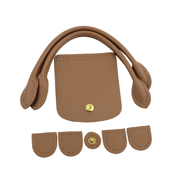 Asas para Bolso de Ganchillo, Accesorios para Bolso DIY, Cierre a Presión, Cubierta con Solapa de Cuero PU, Juego de Fabricación de Bolsos de Ganchill Café