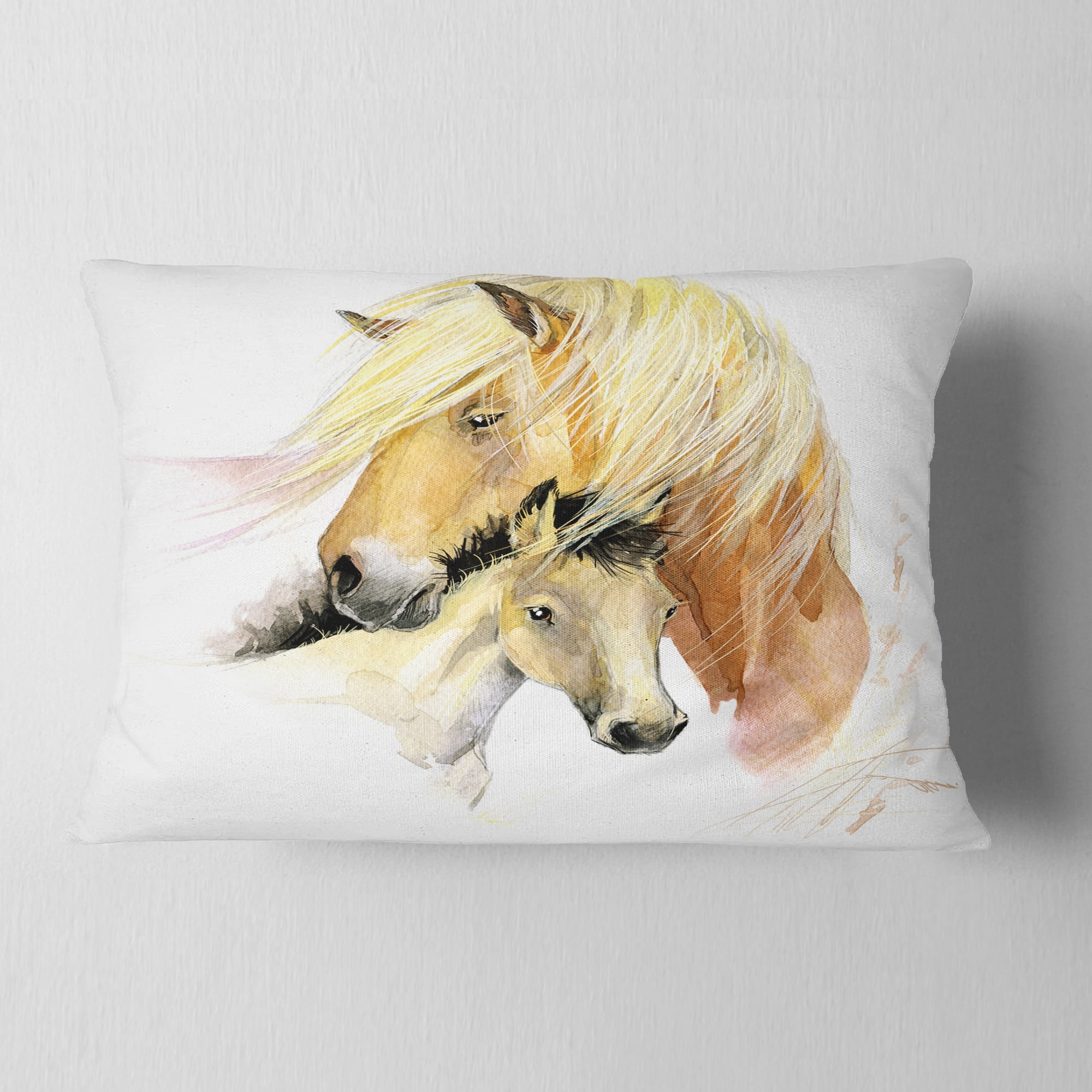 Designart Horse Mom Baby Watercolor - Animal Throw Pillow - 12x20
