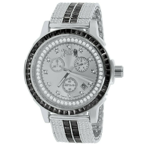 Exclusive Custom Watch Mens Black Onyx Real Diamond Dial Solid Steel Custom Bezel Band 18K Gold Tone