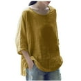 thumbnail image 2 of CHUANK Chemises en Coton à Manches 3/4 pour Femmes Vêtements d'Automne Hauts pour Femmes Couleur Unie Ample Mi-Long Hauts à Manches Trois Quarts Col Rond Hauts en Coton à Manches Trois Quarts Blanc P, 2 of 3