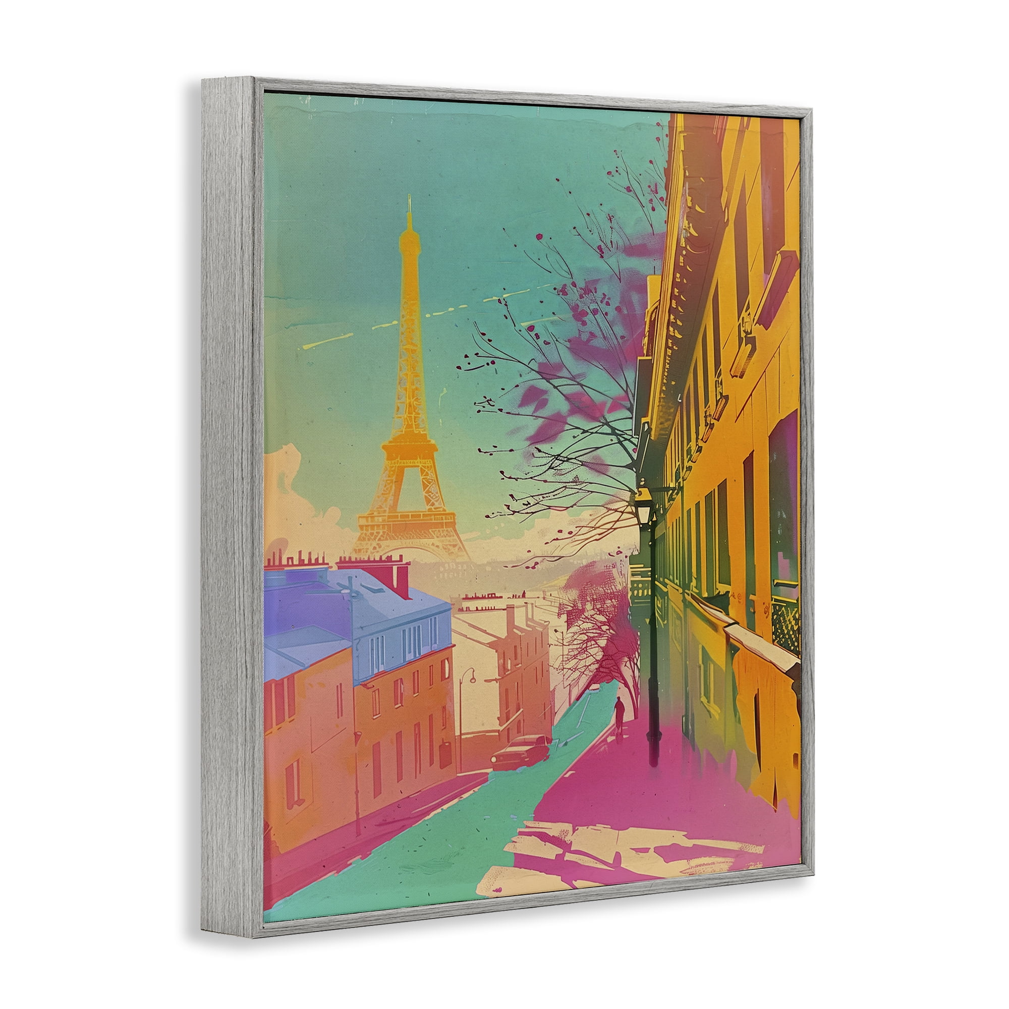 Stupell Industries Abstract Paris Tower Town & City Painting Gray Framed Art Print Wall Art, 11 x 14
