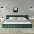 thumbnail image 2 of Newest California King size Upholstered Bed Frame with Thick Fabric, Chenille Fabric Grounded Queen Size Platform Bed with Headboard,Solid Frame. No Box Spring Needed-Blue Green-, 2 of 9