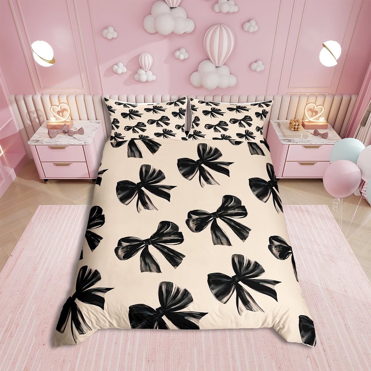Bow Bedding Set Twin Black Bow Tie Comforter Cover Teen Adults Room Decor,Watercolor Bowknot Duvet Cover Black White Simple Decor Bedspread Cover