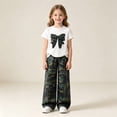 thumbnail image 2 of Playtopia Big‑Kids 2‑Piece Summer Outfit Camo‑Bow Printed Short‑Sleeve Tee And Camo Wide‑Leg Cargo Pants Set Size 3Y‑7Y, 2 of 5