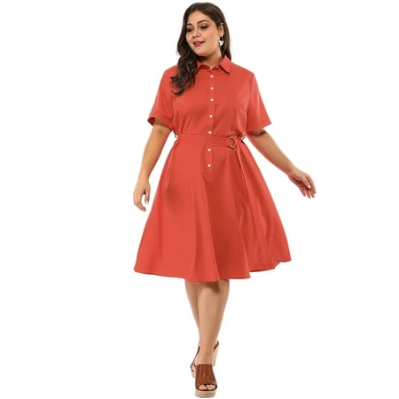 Women s Plus  Size  Retro Solid Button Down Flared Shirt  