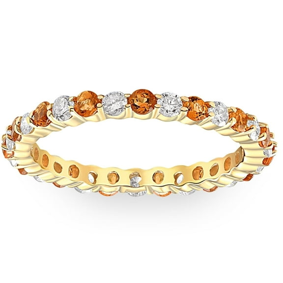 Pompeii3 1Cttw Citrine & Diamond Wedding Eternity Stackable Ring 10k Yellow Gold