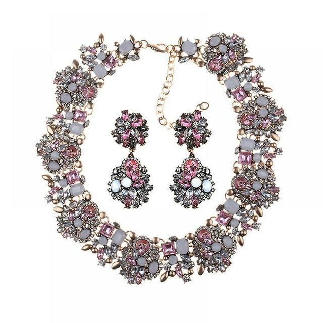 Conjunto de joyas, collar y pendiente para mujer HUOGUO Rhinestone