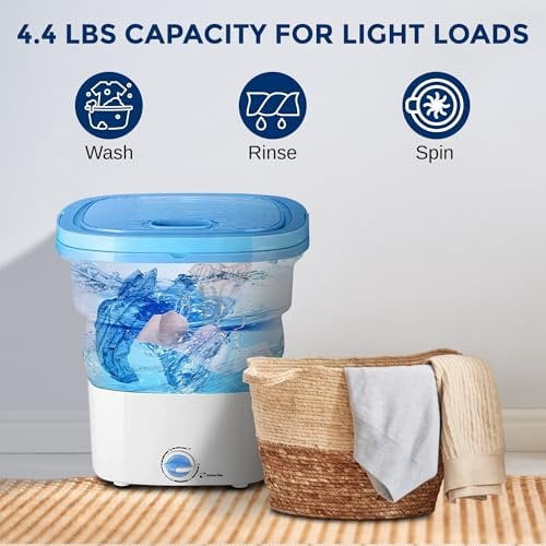 PURE CLEAN Portable Mini Washing Machine Lightweight Collapsible Bucket - Perfect for Camping, Travelling, Apartment, Dorm USA Brand