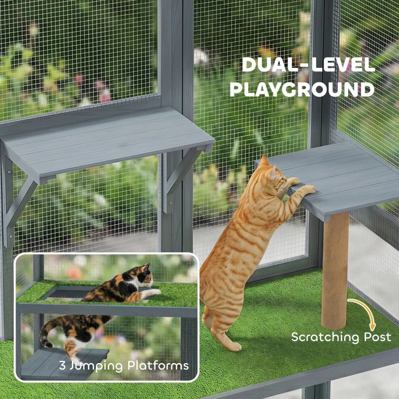 Wall-Mounted Design Wooden Cat House, Cat Catio Catio Outdoor Cat Enclosure