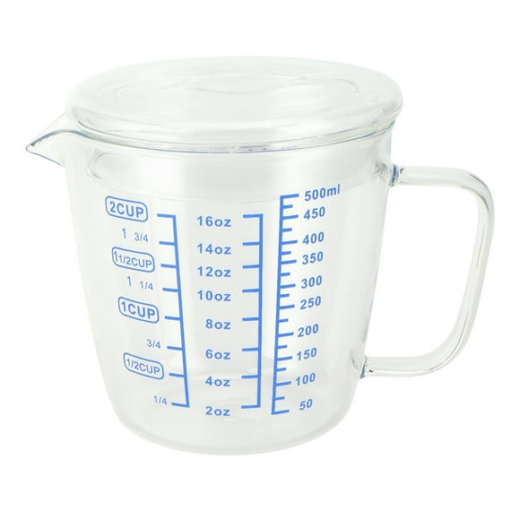 Taza medidora de vidrio resistente al calor, jarra medidora a escala de leche con tapa, utensilio de cocina (500ml)