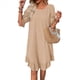 thumbnail image 2 of Vestido Corto Holgado con Mangas Abullonadas, Bajo con Volantes, Cuello Redondo y Fruncido, Color Caqui XL, 2 of 10