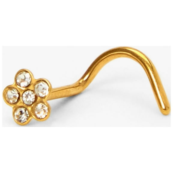 Claire's Teen and Adult Gold Titanium Embellished Flower Cubic Zirconia, 20G Nose Stud