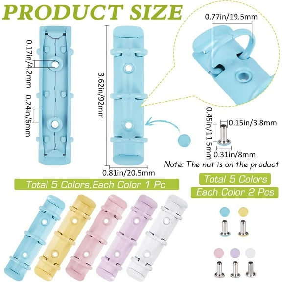 1set 5 colors Iron Binding Combs Loose Leaf Book Binder Hinged Clamp Comb Binding Spines Mixed color 92x20.5x24.5mm Hole: 4.2mm