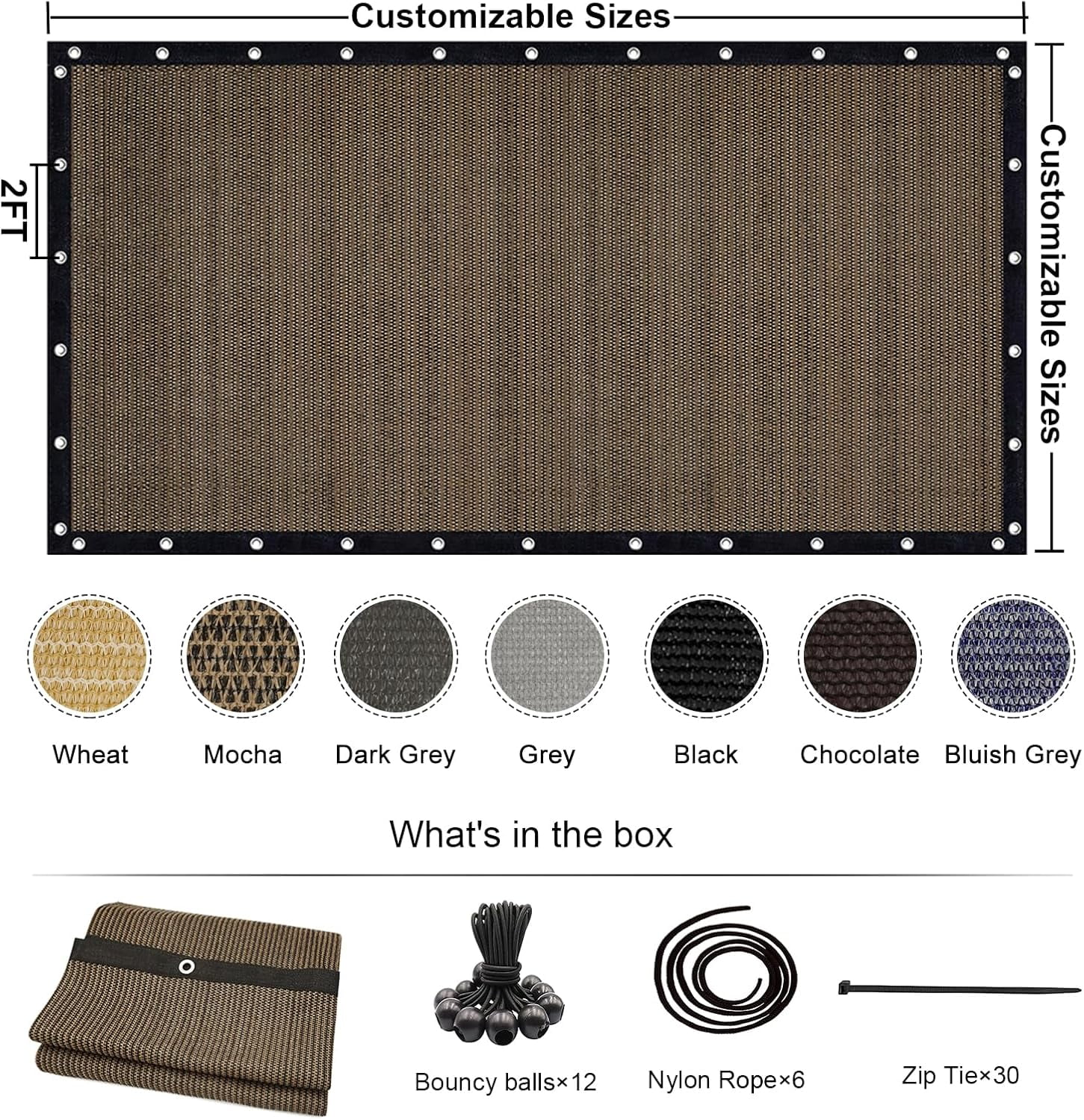 NAWAY 90% Sun Shade Cloth 10'x14' Outdoor Pergola Shade Cover Canopy with Grommets UV Block Privacy Screen for Patio, Backyards, Outdoor, Carport, Garden, Mocha