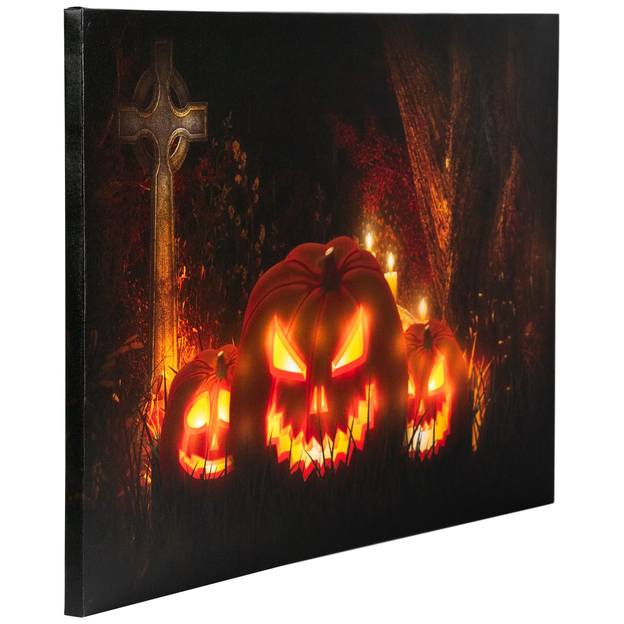Northlight LED Lighted Jack-O-Lanterns in Cemetery Halloween Canvas Wall Art 23.5" x 15.5"