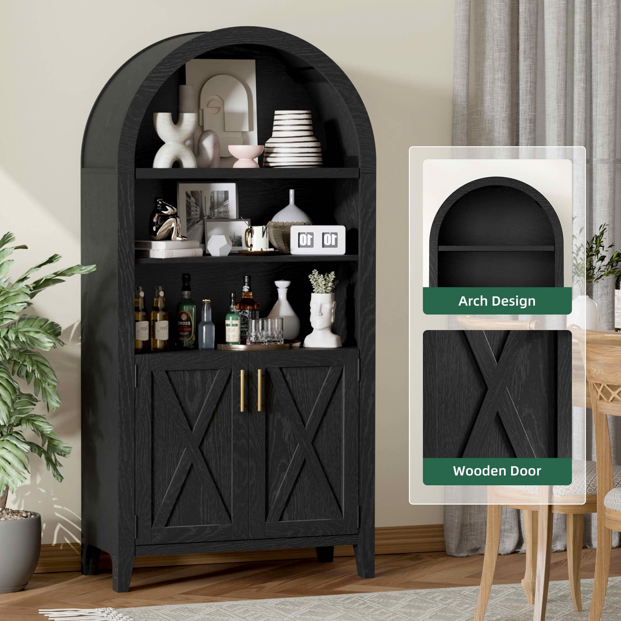 MAYEERTY 63" Full Black Arch Cabinet, for Bedroom Living Room