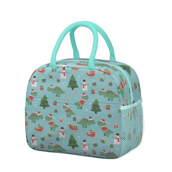 Womens Blue Christmas Dinosaurs Snowmen Pattern Lunch Box for Work,Insulated Lunch Bag for Women,Loncheras Para Mujer,Leakproof Adult Lunch Bag for Work,Beach,Travel,Picnic,Camping