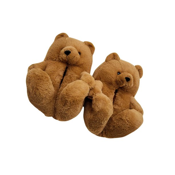 Sonducket Zapatillas antideslizantes de oso de peluche para mantener el calor, calzado térmico para niñas, zapatillas de animales para interiores, Calzado Marrón claro