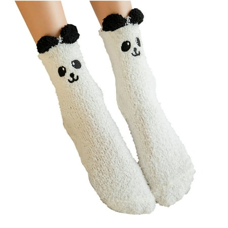 

WANYNG Socks Women Fuzzy Socks Winter Coral Fleece Socks Middle Cute Home Stocking White